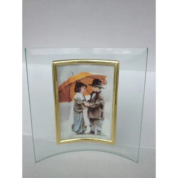 NIB Elegant Glass and Gold tone Picture Frame Decorated for Pic.W 3.5" x H 5.5" - Picture 1 of 11